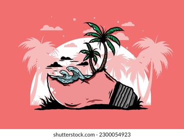 Illustration design of a Beach landscape on bulb lamp
