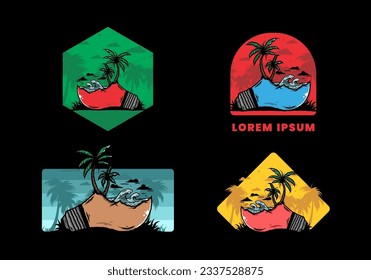 Illustrationsdesign einer Strandlandschaft auf Glühbirnen