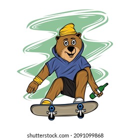 illustration design of a bear skateboarding