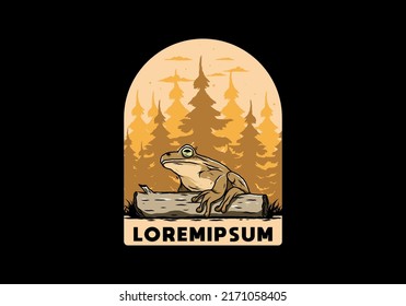 Illustration design of a big frog perched on a log