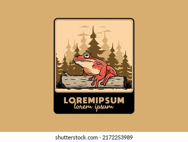 Illustration design of a big frog perched on a log