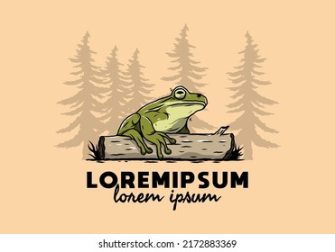 Illustration design of a big frog perched on a log