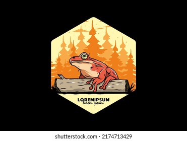 Illustration design of a big frog perched on a log