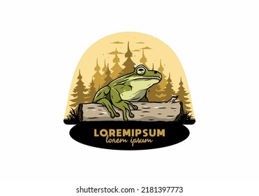 Illustration design of a big frog perched on a log