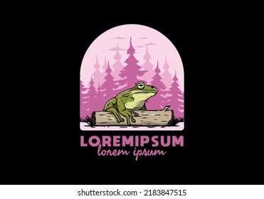 Illustration design of a big frog perched on a log
