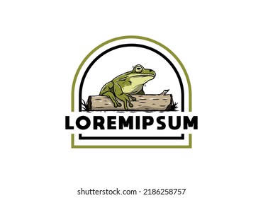 Illustration design of a big frog perched on a log