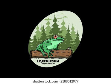 Illustration design of a big frog perched on a log