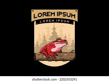 Illustration design of a big frog perched on a log