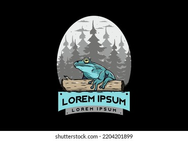 Illustration design of a big frog perched on a log