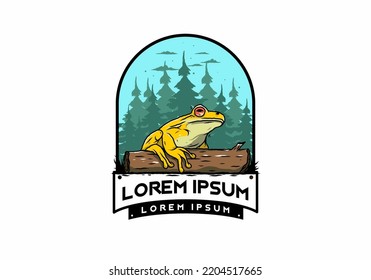 Illustration design of a big frog perched on a log