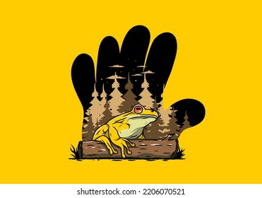 Illustration design of a big frog perched on a log