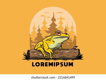 Illustration design of a big frog perched on a log