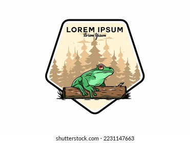 Illustration design of a big frog perched on a log