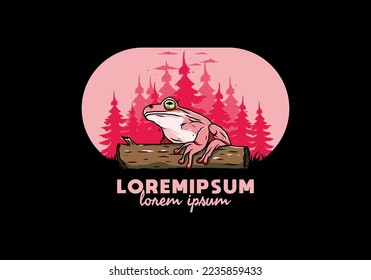 Illustration design of a big frog perched on a log