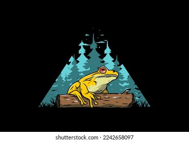 Illustration design of a big frog perched on a log