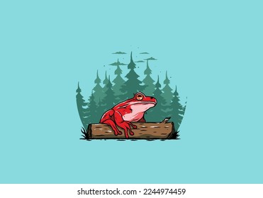 Illustration design of a big frog perched on a log