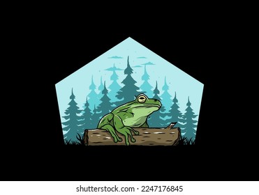 Illustration design of a big frog perched on a log