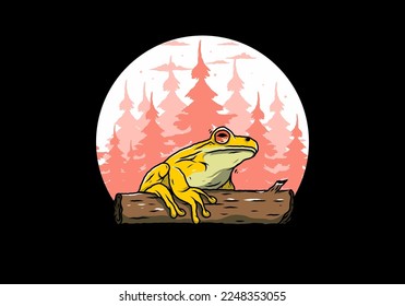 Illustration design of a big frog perched on a log