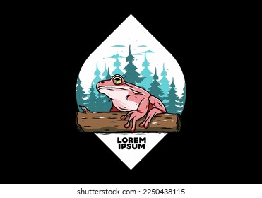 Illustration design of a big frog perched on a log