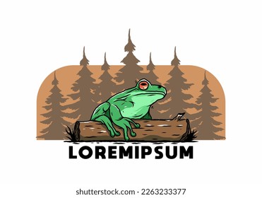 Illustration design of a big frog perched on a log