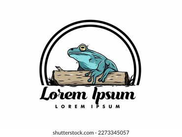 Illustration design of a big frog perched on a log