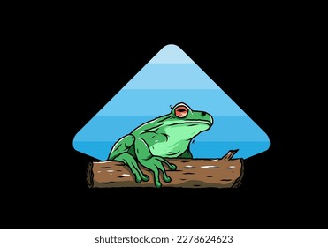 Illustration design of a big frog perched on a log