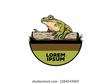 Illustration design of a big frog perched on a log
