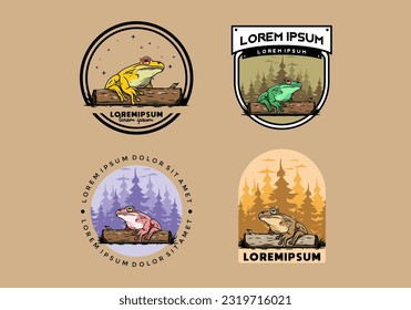 Illustration design of a big frog perched on a log