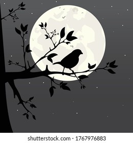 illustration design of bird silhouette on a tree branch