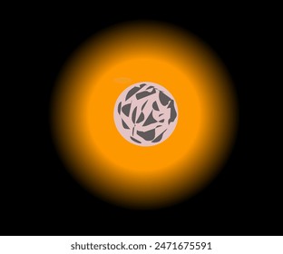 Illustration design of black background gradient yellow sketch and white light in the center