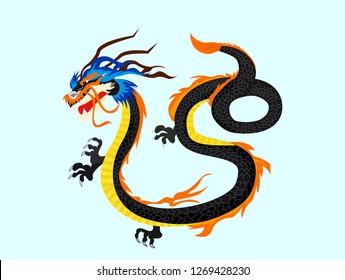 illustration design of a black flying Chinese dragon