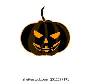 Illustration design of a black pumpkin yellow flaming eyes with an evil smile