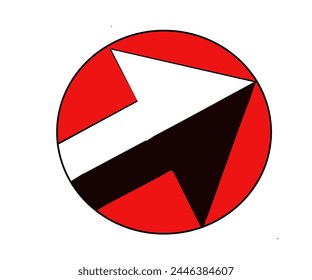 Illustration design of a black and white arrow logo in a red circle facing upward at an angle