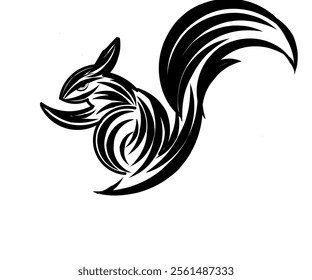 Illustration design of a black and white long-tailed striped squirrel