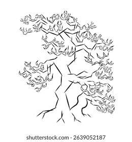 Illustration design of a bonsai tree that shows it is very old in the wild