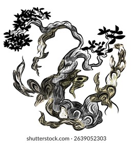Illustration design of a bonsai tree that shows it is very old in the wild