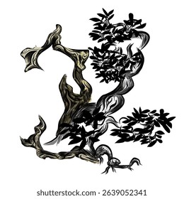 Illustration design of a bonsai tree that shows it is very old in the wild