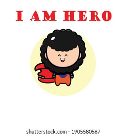Illustration design of a boy character being a hero