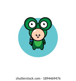 Illustration design of boy dressed in green frog singing