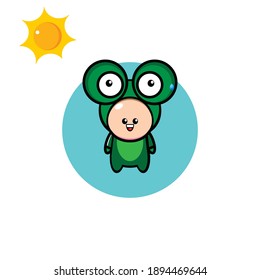 Illustration design of boy in green frog dress sun