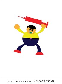 Illustration design of boy in yellow dress holding syringe