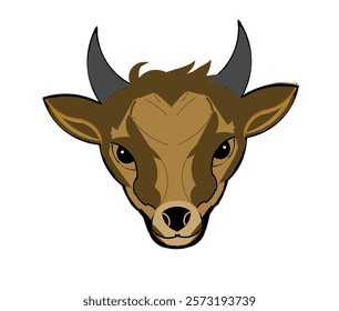 Illustration design of brown cow head and horns