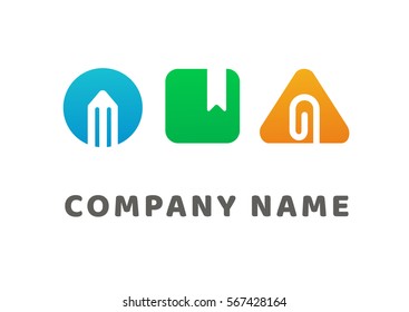 Illustration design of business logotype abstract pencil, book, paper clip simple sign. Logo design abstract education vector template