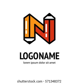 Illustration design of business logotype abstract art letter n simple sign.Designer Logo abstract pencil vector template