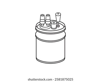 Illustration design of calorimeter icon, a tool for measuring heat or thermal changes in a system, used in physics and chemistry, vector icon with black outline isolated on white background