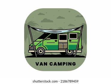 Illustration design of a camper van and flysheet