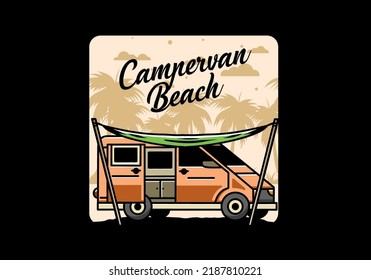 Illustration design of a camper van and flysheet