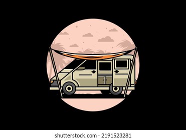 Illustration design of a camper van and flysheet