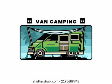 Illustration design of a camper van and flysheet