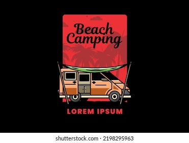 Illustration design of a camper van and flysheet